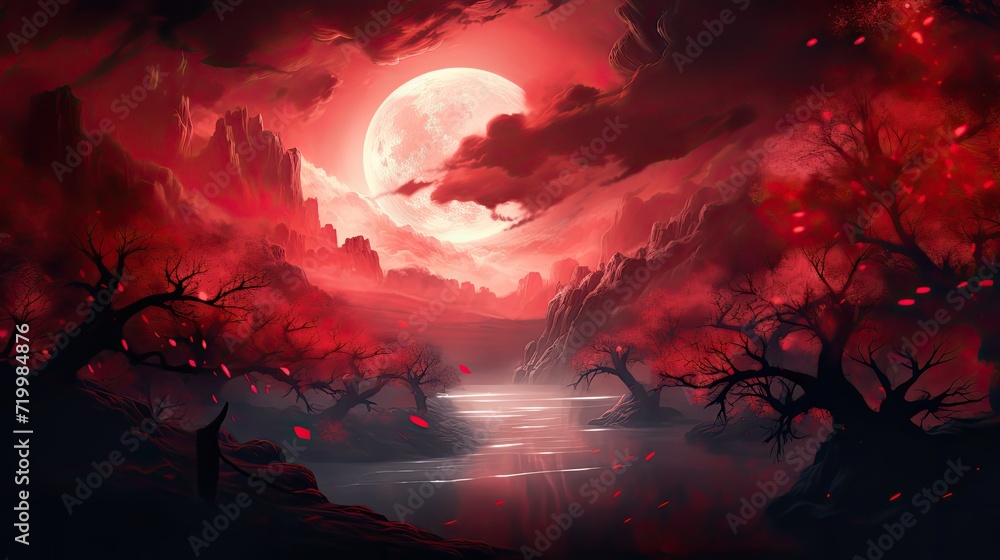 Radiant Crimson: Beautiful Atmospheric Red Background, Generative AI