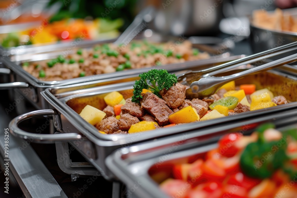 Catering buffet food indoor in luxury restaurant with meat and vegetables. Catering buffet food indoor in luxury restaurant with meat and vegetables.