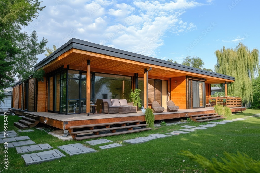 Modular wooden house. Modern and elegant style. Modular wooden house. Modern and elegant style.