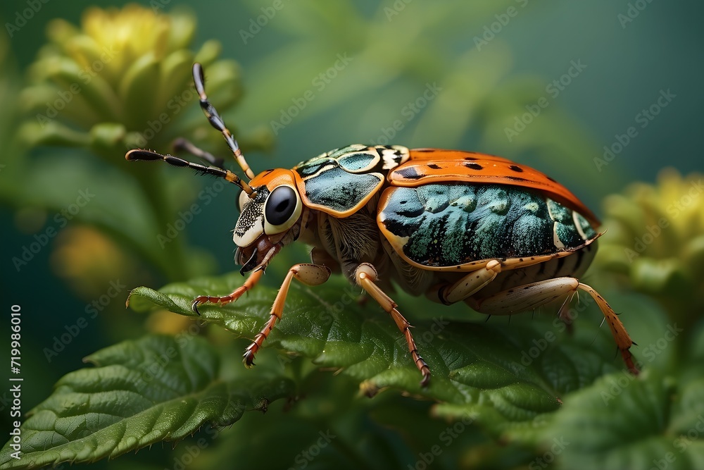 Fototapeta premium small bug on a leaf close up macro photography