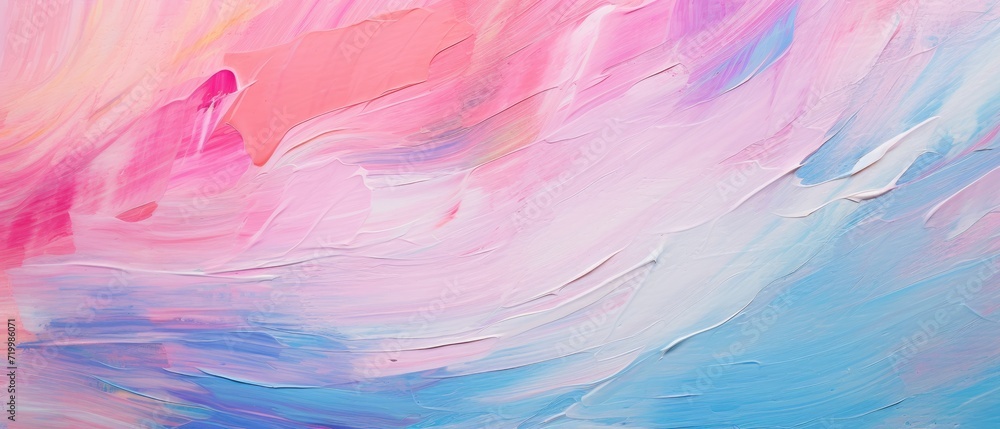 Captivating closeup showcasing an abstract rough art painting texture with soft pastel pink and lively multicolored colors, Ai Generated.