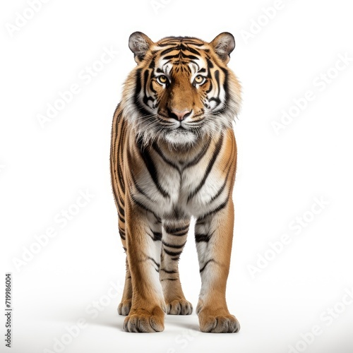 An image highlighting a tiger  strikingly set before a white backdrop  Ai Generated
