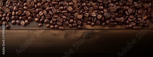 coffee beans on wooden background, in the style of photo-realistic landscapes, melting pots, dark white and dark brown, high-angle, les nabis, rounded 