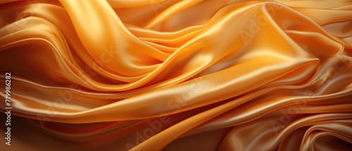 Golden shiny satin silk swirl wave background for a panoramic banner. Luxurious and captivating, Ai Generated.