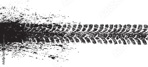 Vector Print Textured Tire Track . Design Element . Car tread silhouette . Mud splash grunge texture