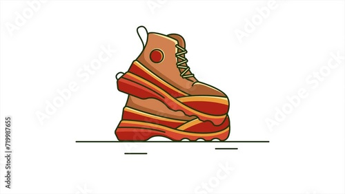 hiking boots animation motion loop video design in 4k. outdoor boot animation. mountain shoe cartoon animation