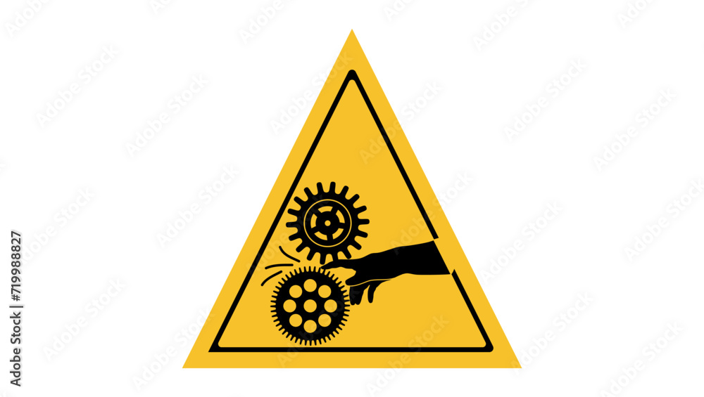 Pinch point entanglement crush gears sign, black and yellow isolated ...
