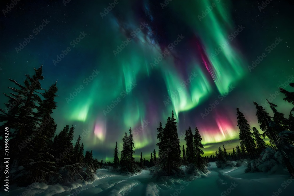 The aurora borealis dancing across a velvety night sky,