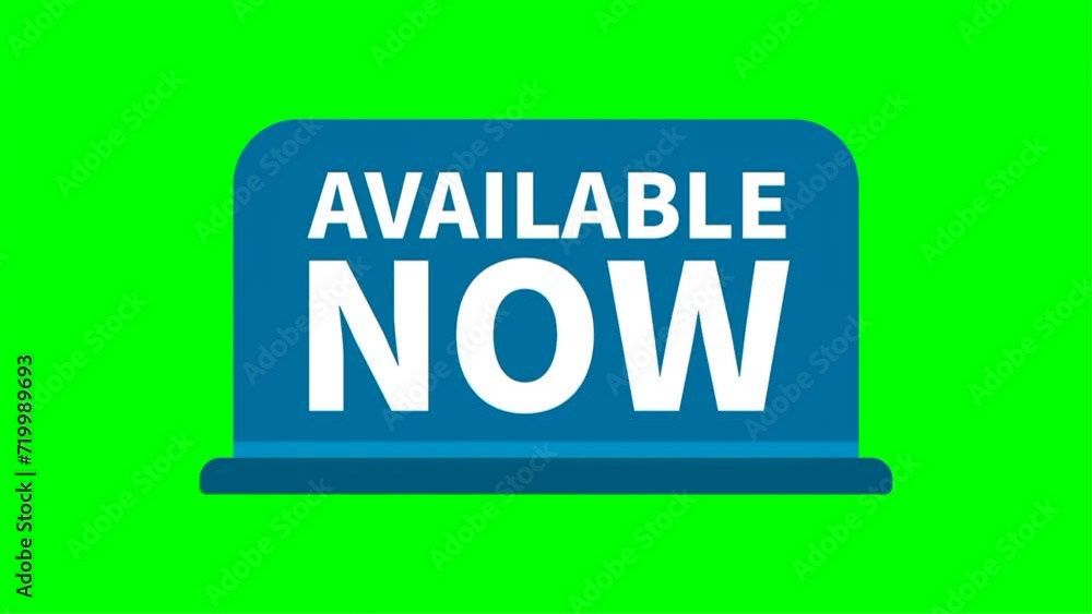 Available Now Motion Video In Blue Rectangle Shape On Green Screen Background For Information Promotion Business Marketing Social Media Announcement
