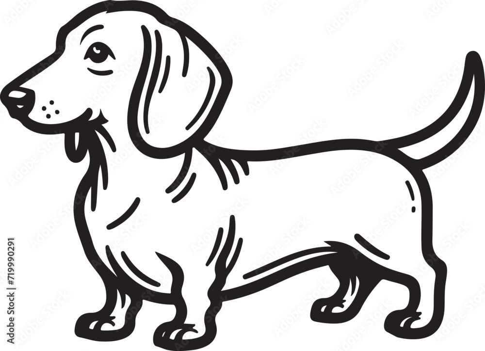 dachshund dog pet cartoon outline white background, line art illustration