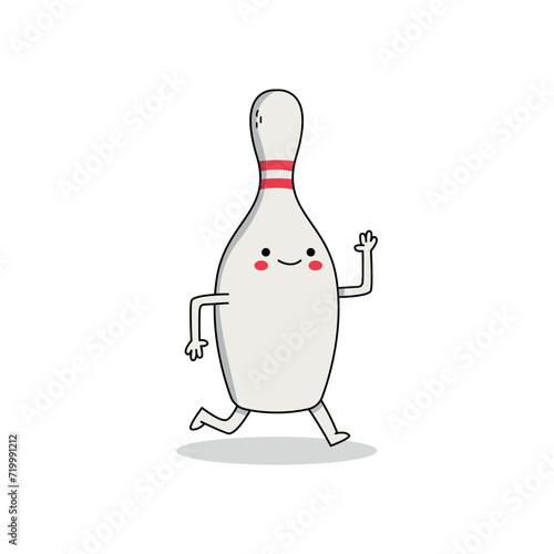 Cute bowling pin cartoon character running doodle