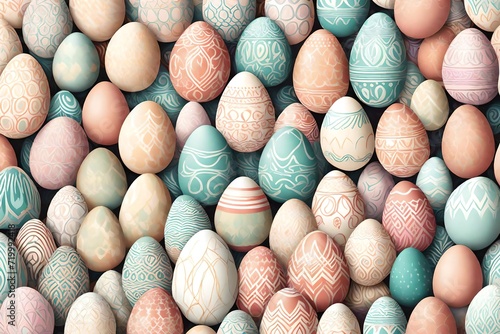 Elegance meets energy as interlocking Easter eggs dance in a seamless pattern, capturing the spirit of festive aesthetics with soft pastel color allure.