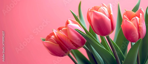 Beautiful Pink Tulip Bouquet on White Background