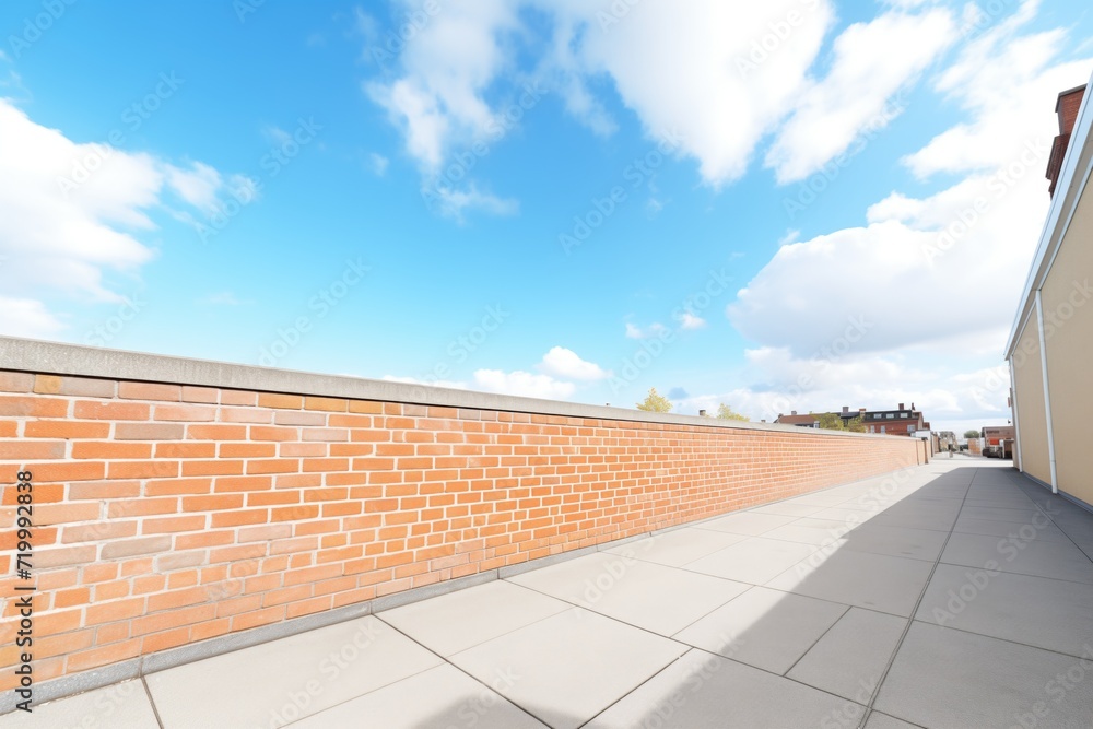 perspective view of a long brick wall