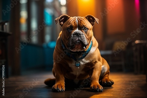 A majestic american bulldog sit on studio background.