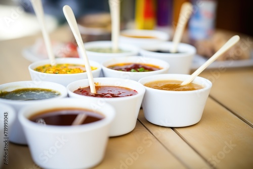 variety of chinese sauces in small bowls