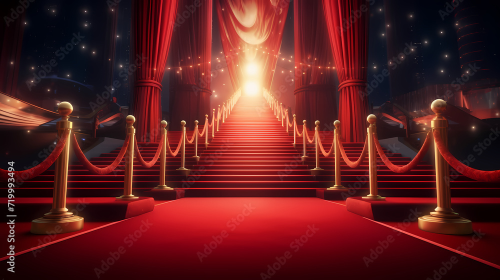Red carpet staircase background, VIP entrance, night awards ceremony Red carpet staircase background, VIP entrance, night awards ceremony