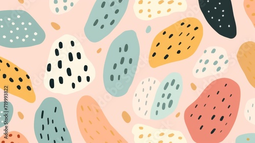 pattern with pastel background in the style of a 1970's handdrawn illustration