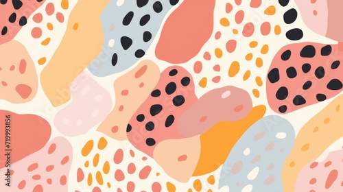 pattern with pastel background in the style of a 1970's handdrawn illustration
