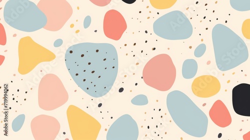 pattern with pastel background in the style of a 1970's handdrawn illustration