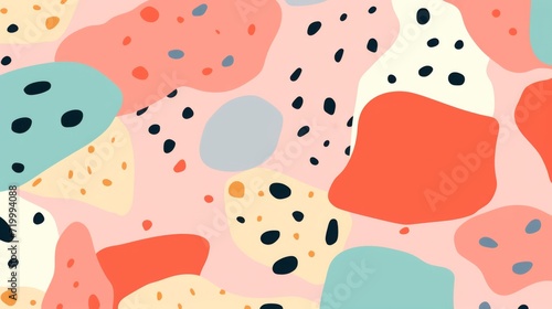pattern with pastel background in the style of a 1970's handdrawn illustration