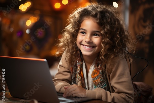 Happy Child Using Laptop