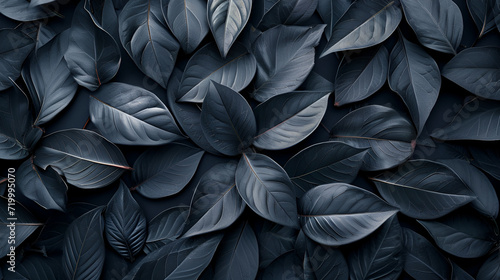 Textures of abstract black leaves for tropical leaf background, generative ai