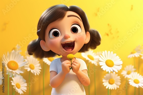 Joyful Animated Girl with Daisies