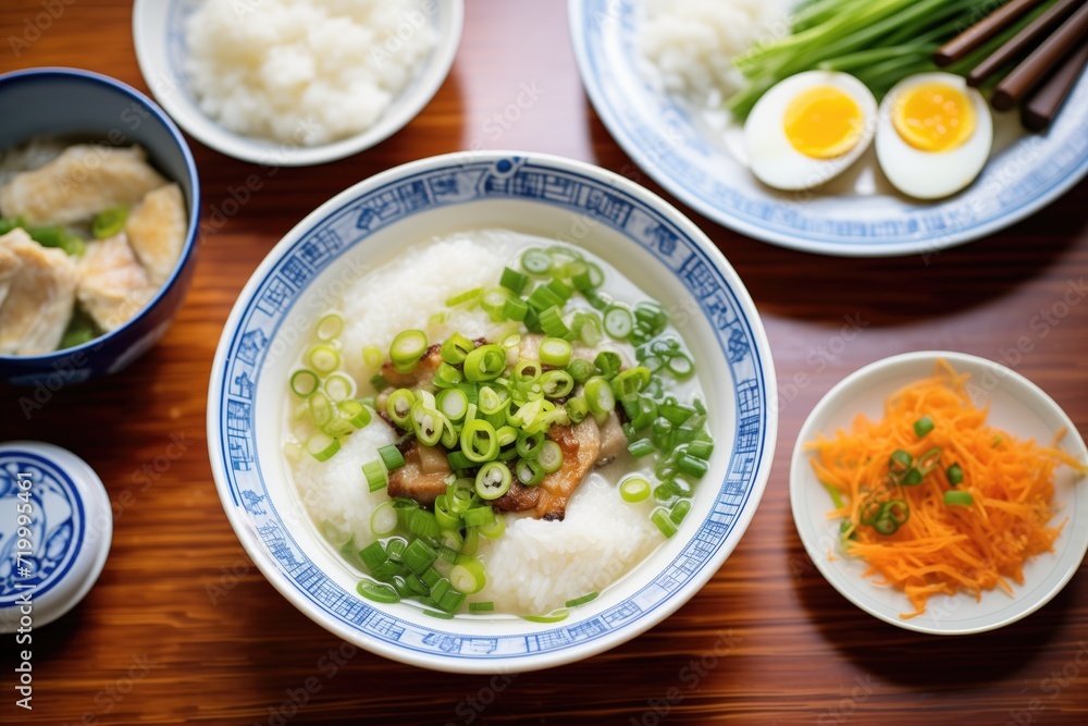chinese congee with century eggs and scallions