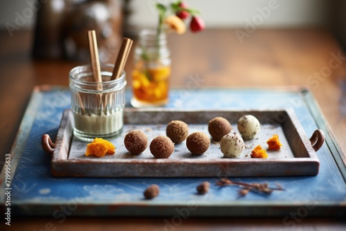 handmade chocolate truffles on tray