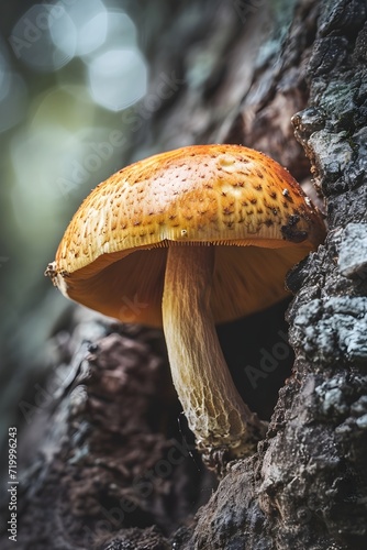 Macro photography of a mushroom living in the gaps of a tree