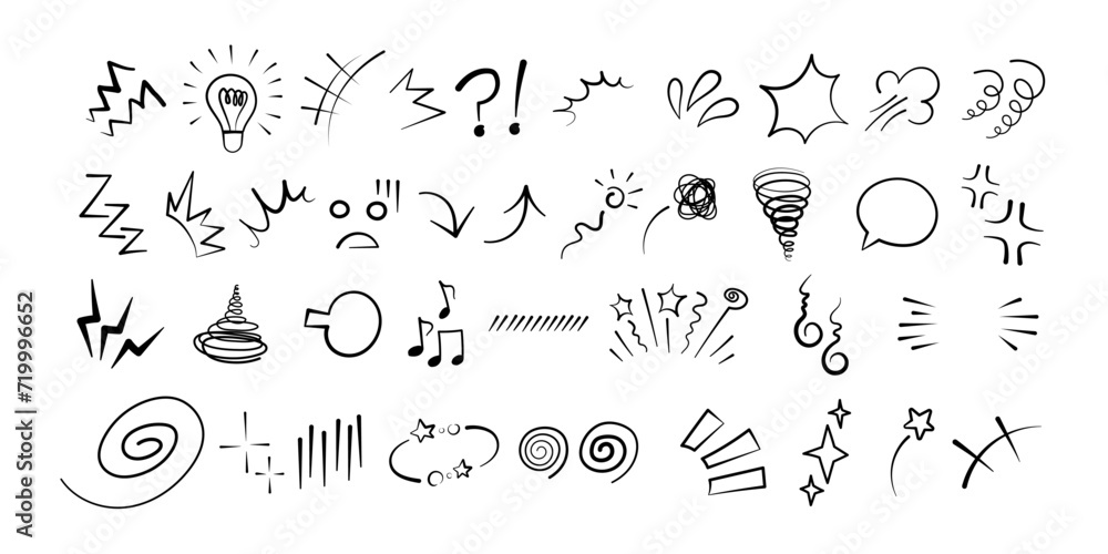 Fototapeta premium Anime comic emoticon element graphic effects hand drawn doodle vector illustration set.