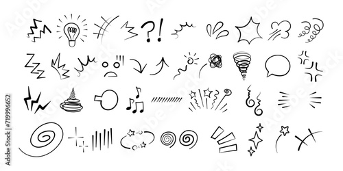 Anime comic emoticon element graphic effects hand drawn doodle vector illustration set. photo