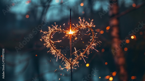 A wallpaper displaying a close-up view of heart-shaped sparklers burning brightly against a dark