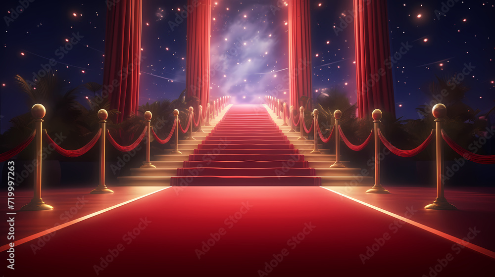 Luxurious and elegant red carpet staircase, holiday awards ceremony event Luxurious and elegant red carpet staircase, holiday awards ceremony event