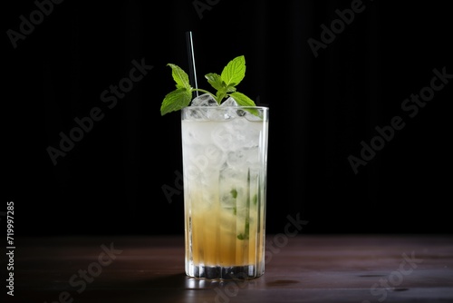 sidelit mojito with deep shadows on a black surface photo