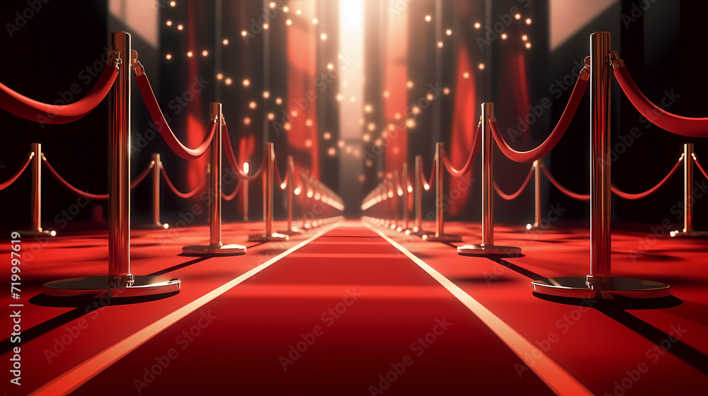 Luxurious and elegant red carpet staircase, holiday awards ceremony event Luxurious and elegant red carpet staircase, holiday awards ceremony event