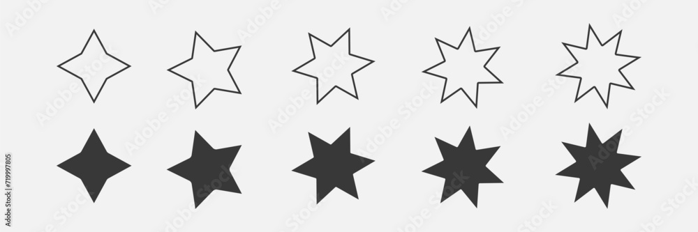 Obraz premium Set of Stars line icon and glyph. Different types of star. Vector illustration