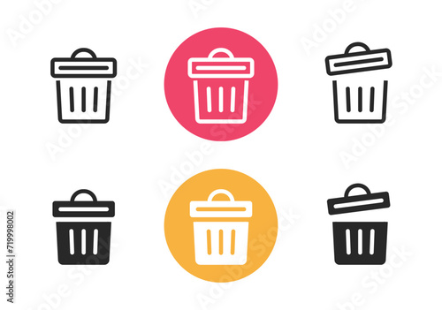 Bin trash can icon simple graphic pictogram image vector, garbage waste glyph symbol set line outline stroke solid art, delete remove ui element design black white clipart red yellow