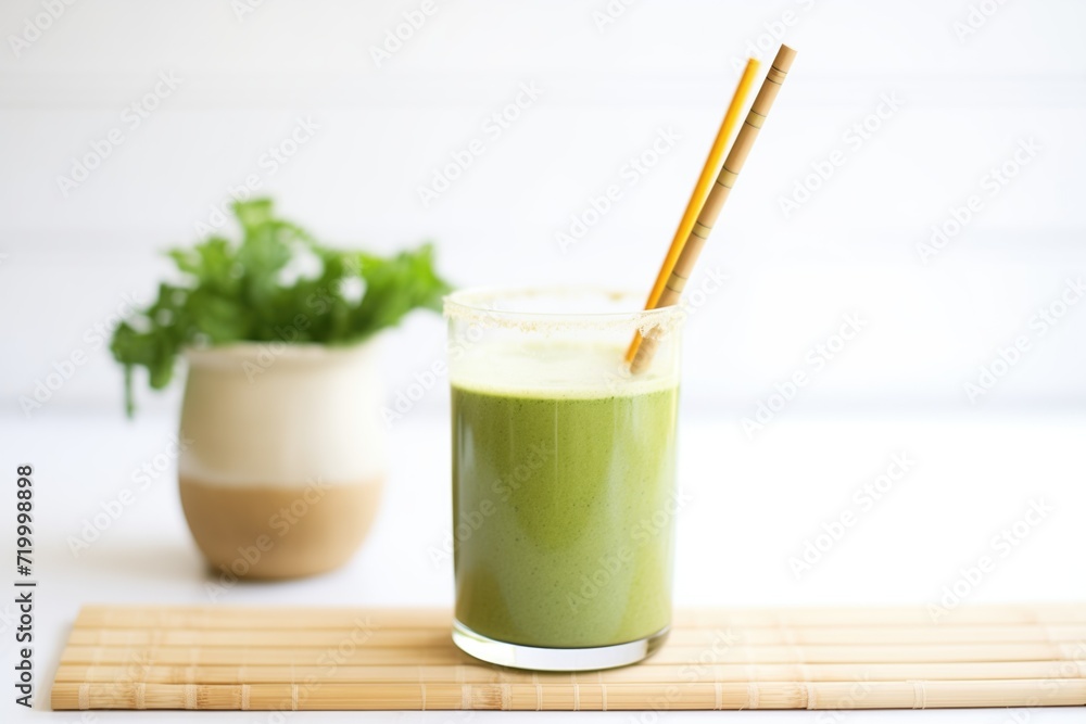 kale and apple smoothie in a clear glass with a bamboo straw kale and apple smoothie in a clear glass with a bamboo straw
