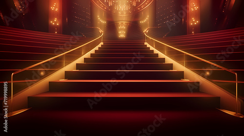 Luxurious and elegant red carpet staircase, holiday awards ceremony event