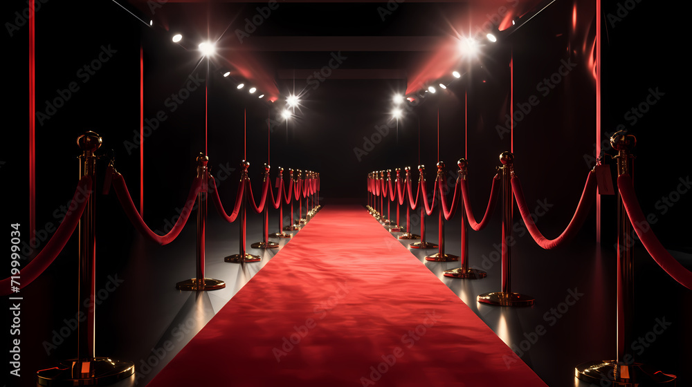 Luxurious and elegant red carpet staircase, holiday awards ceremony event Luxurious and elegant red carpet staircase, holiday awards ceremony event
