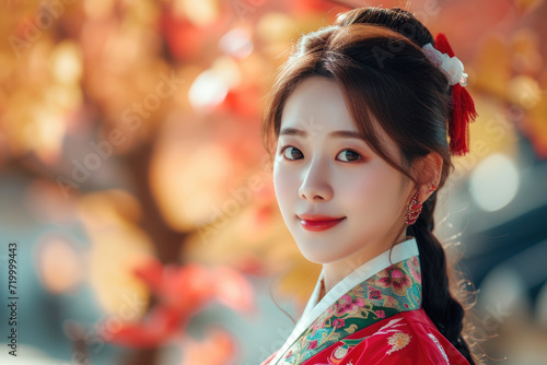 a beautiful korean girl wearing traditional dress for new year event