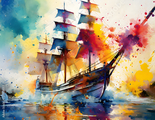Print op canvas Lively sailing ship