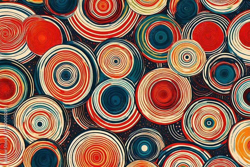 Elegance meets energy as concentric circles dance in a seamless pattern, capturing the spirit of retro aesthetics with vibrant primary color allure. Elegance meets energy as concentric circles dance in a seamless pattern, capturing the spirit of retro aesthetics with vibrant primary color allure.
