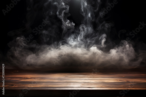 Empty space for displaying your products, with a smoke float up on a dark background.