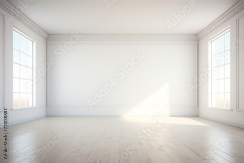 White room with wooden floor and white wall.