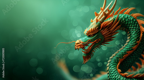 Traditional Asian dragon on green background with copy space   generative ai