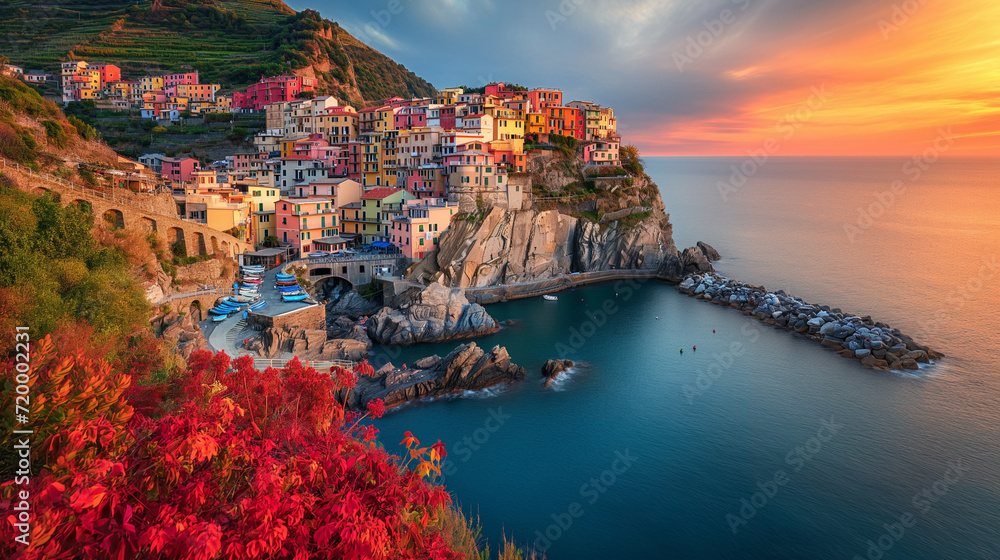 Sunset Embrace in Cinque Terre: Italy's Coastal Palette of Romance