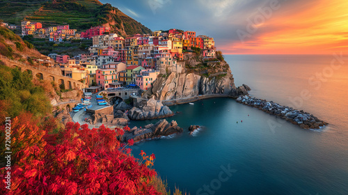 Sunset Embrace in Cinque Terre: Italy's Coastal Palette of Romance photo